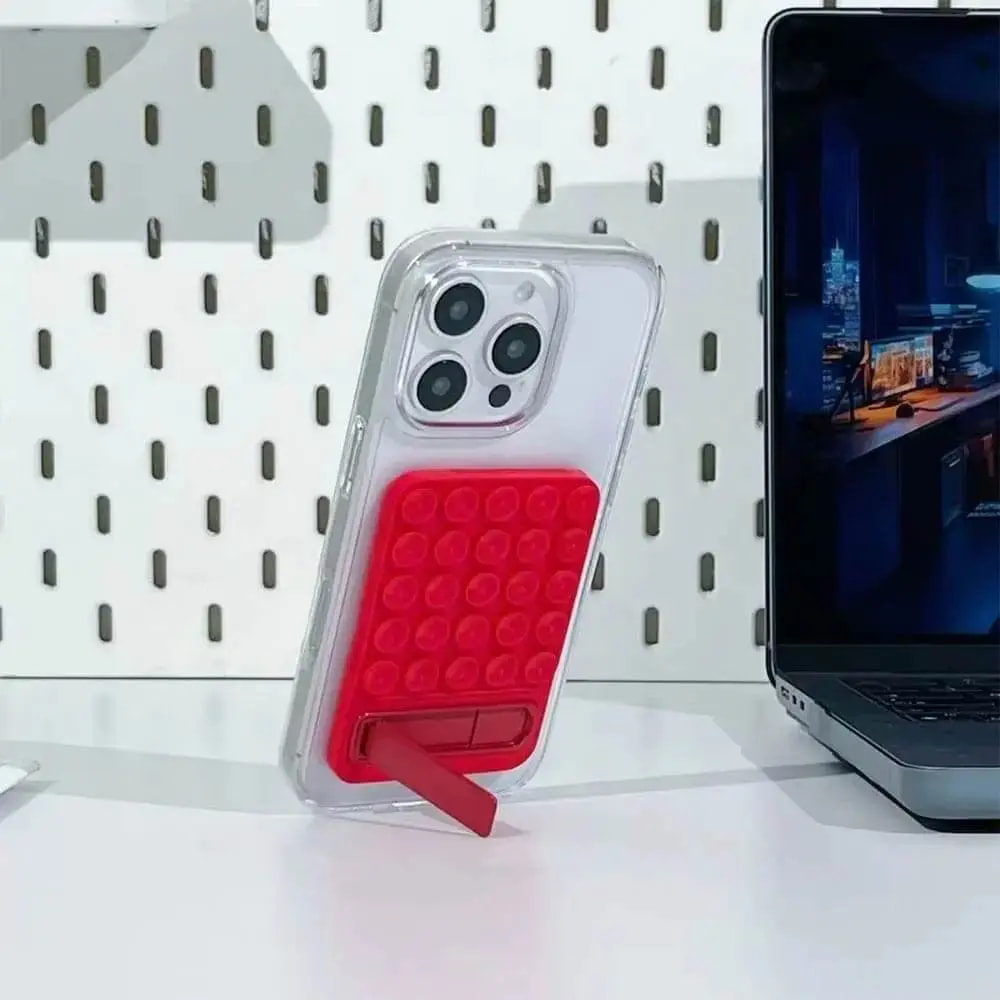 Support smartphone à ventouses silicone avec béquille intégrée - Rouge - Vue 2