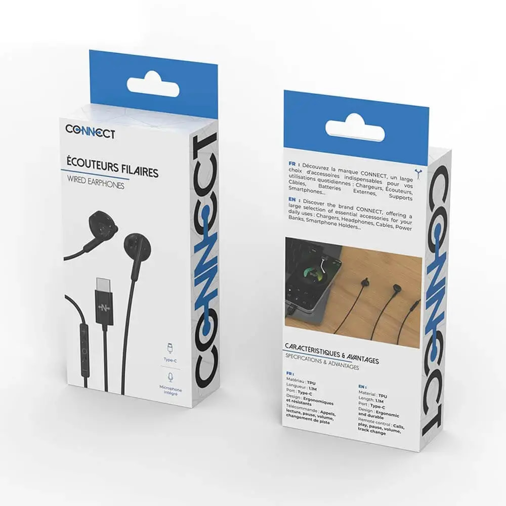 Écouteurs filaires USB-C avec micro & télécommande - CONNECT Noir - Vue 3