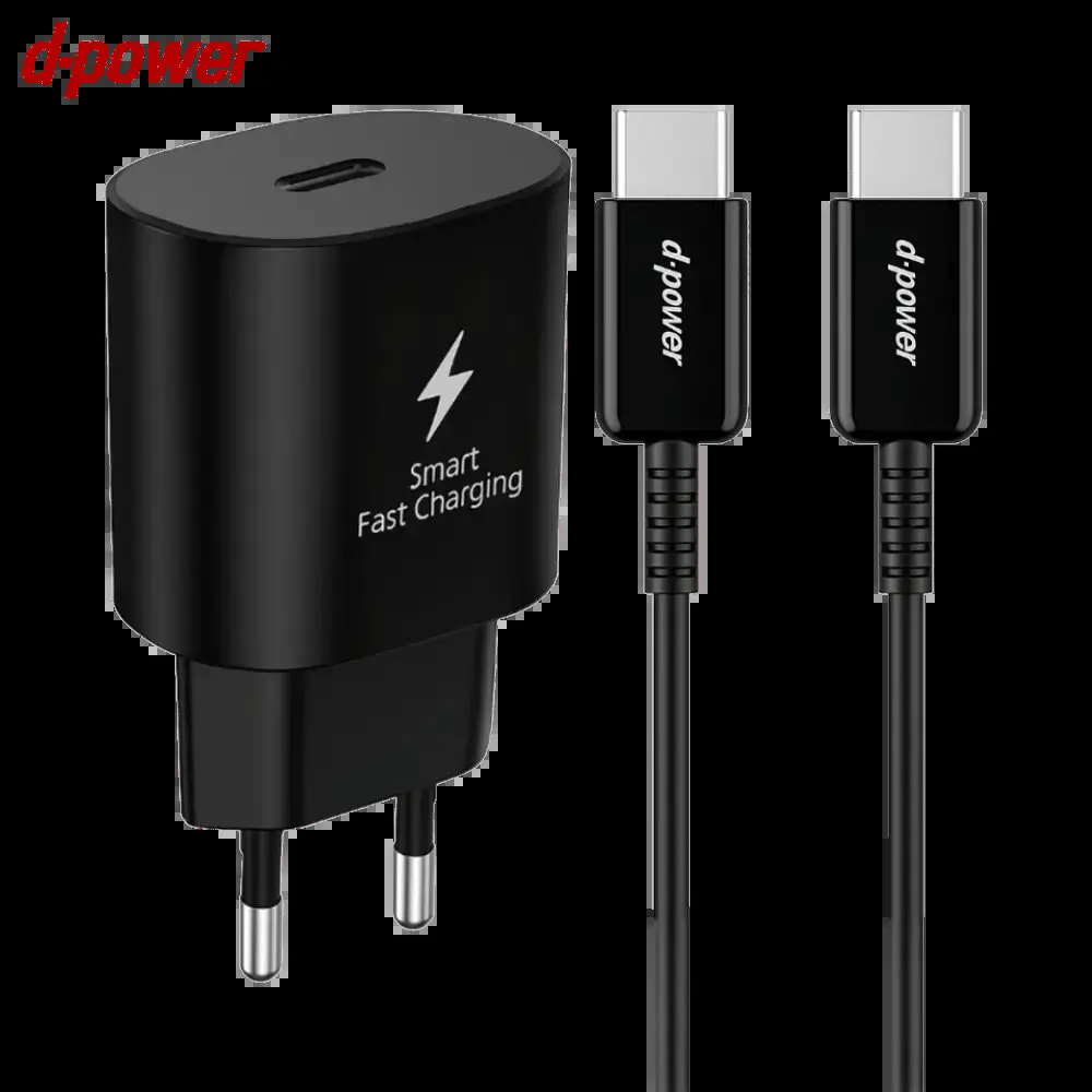 Chargeur secteur USB-C 25W charge rapide avec câble USB-C vers USB-C - d-power Noir