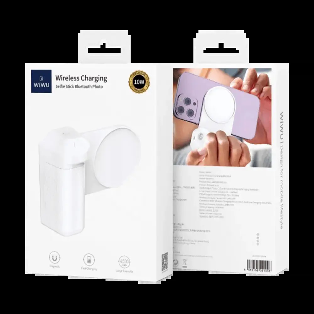 Batterie externe magnétique sans fil 4500mAh avec support et Bluetooth - Wiwu Wi-W016 Blanc - Vue 3