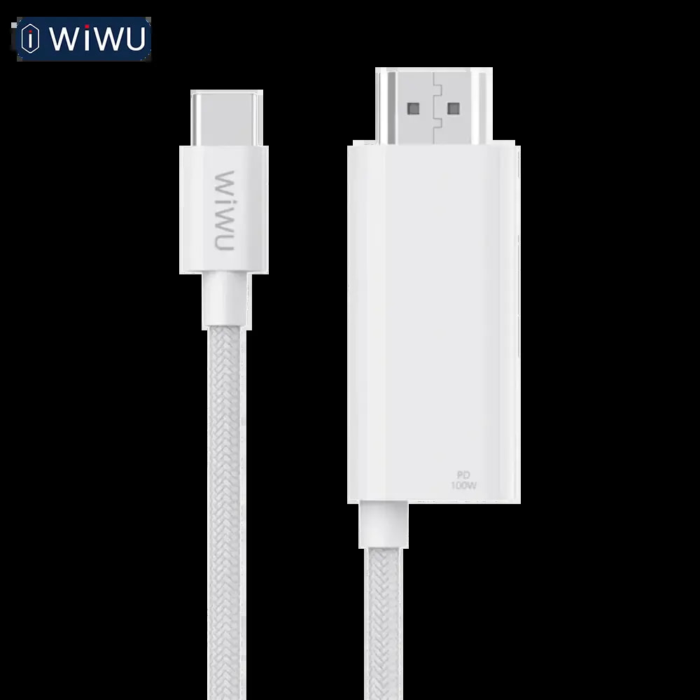 Câble USB-C vers HDMI Wiwu WI-PS001 4K avec port de charge 100W 1,8m - Blanc