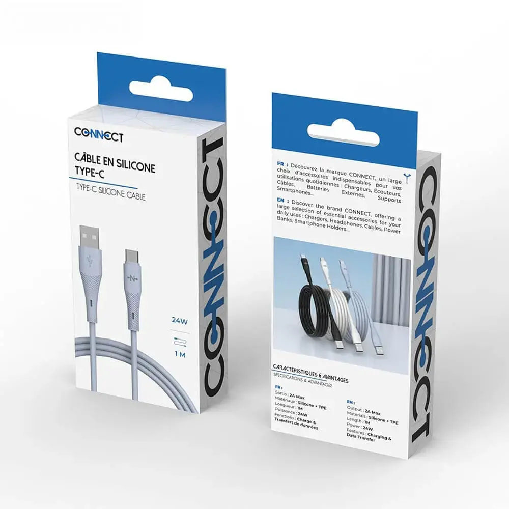 Câble USB vers USB-C 24W 1m - CONNECT Bleu - Vue 3