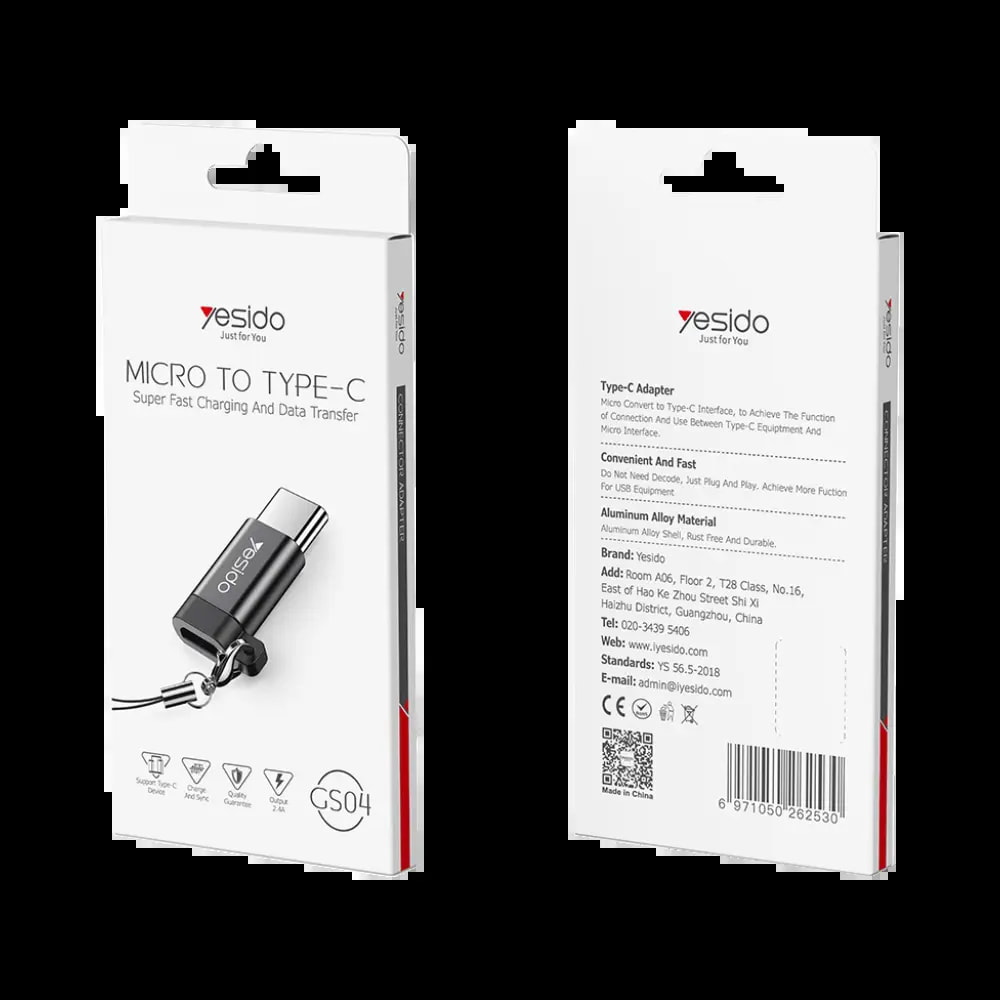 Adaptateur OTG Micro USB femelle vers USB-C mâle - charge et données - Yesido GS04 - Vue 3