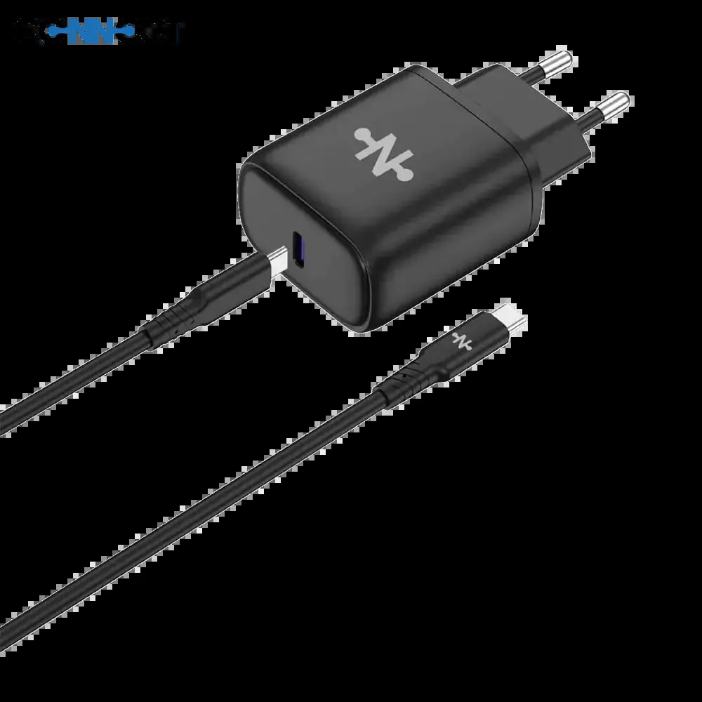 Chargeur secteur USB-C 25W avec câble USB-C – CONNECT Noir