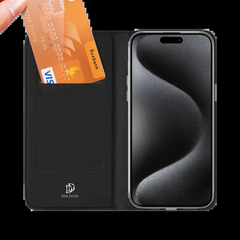 Housse folio iPhone 15 Pro Max porte-carte - Dux Ducis Skin Pro Bleu - Vue 2