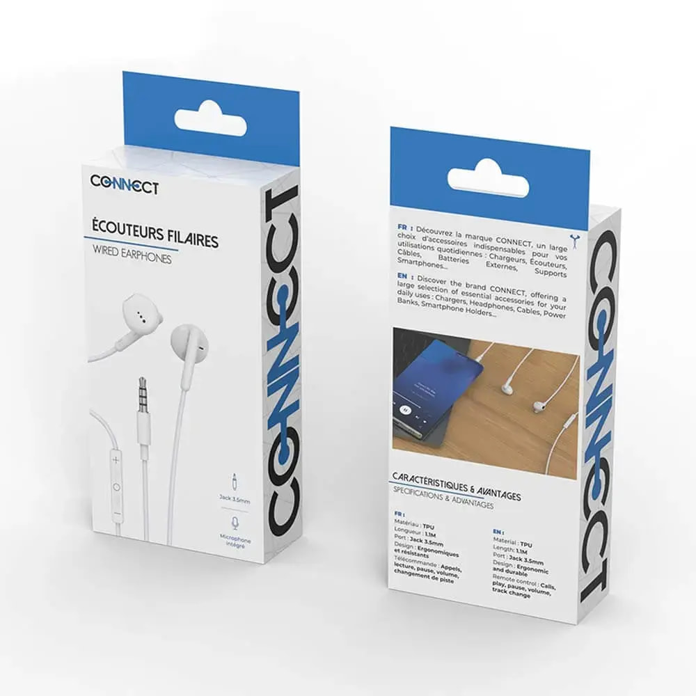 Écouteurs filaires jack 3.5mm stéréo avec micro - CONNECT Blanc - Vue 3