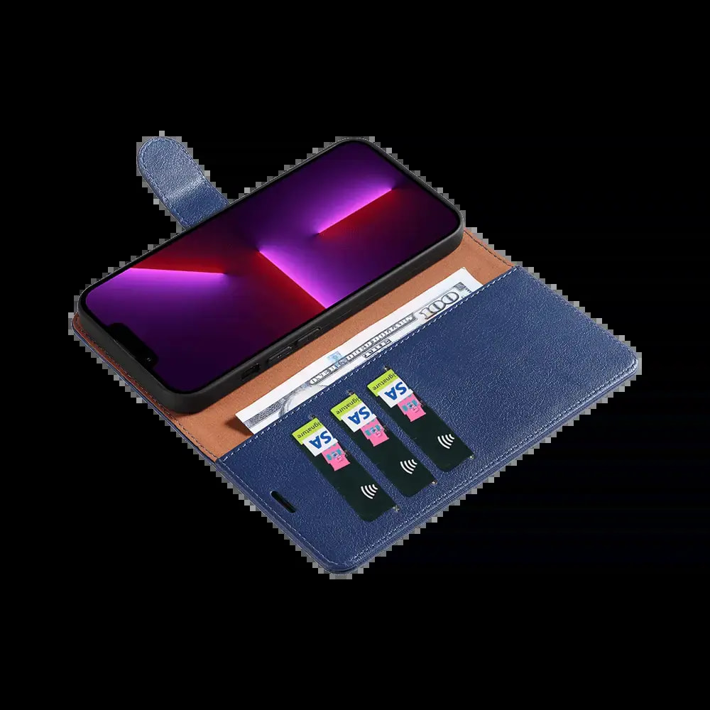Housse folio anti-RFID iPhone 12 / 12 Pro – PROTECT IP011 Bleu Marine - Vue 3