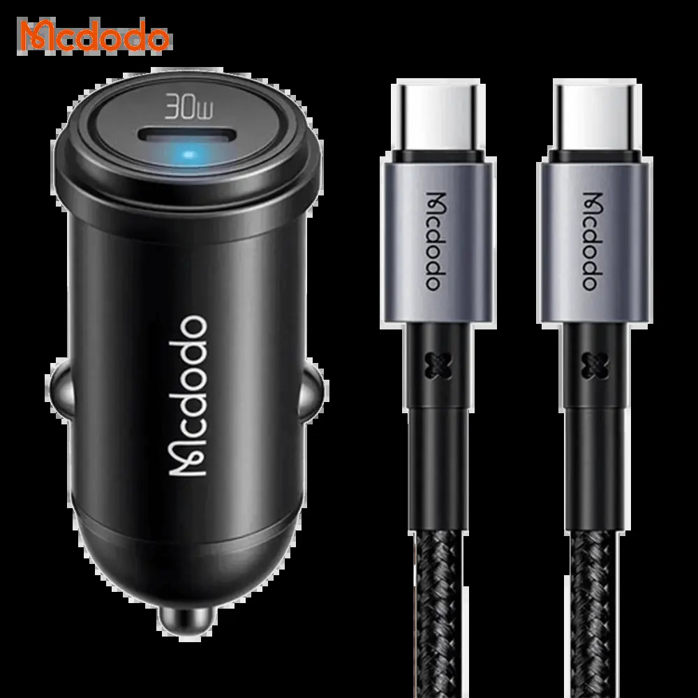 Chargeur allume-cigare 30W charge rapide avec Câble USB-C 1.2m - Mcdodo CC-7493 Noir