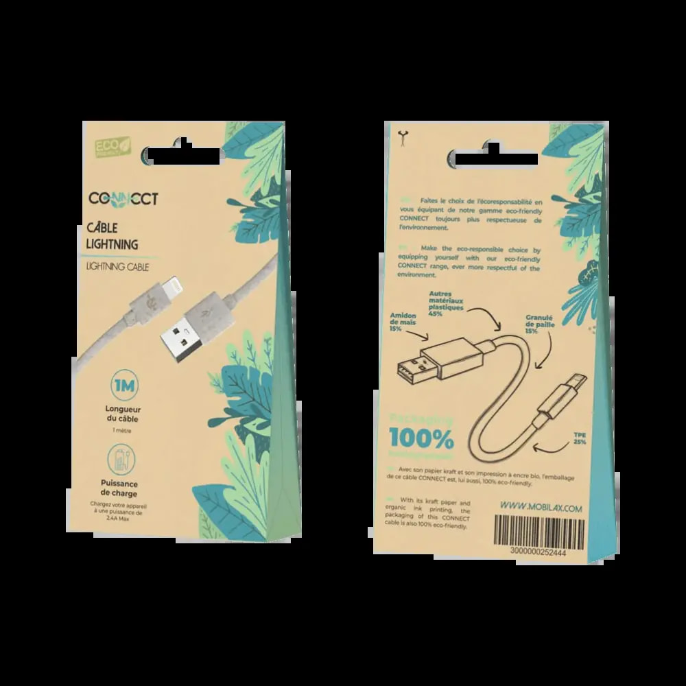 Câble USB vers Lightning 12W éco-friendly (1m) - CONNECT Beige - Vue 2