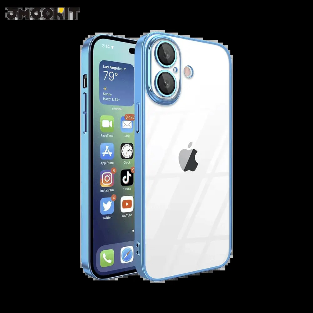 Coque de Protection Crystal Glass JMGOKIT pour Apple iPhone 16 Bleu