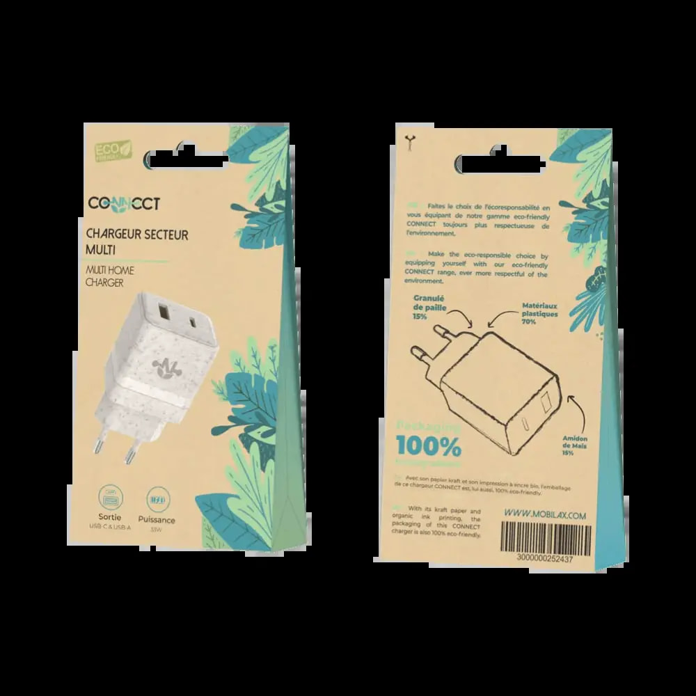 Chargeur secteur éco-friendly 33W (USB-C + USB-A) - CONNECT Beige - Vue 2
