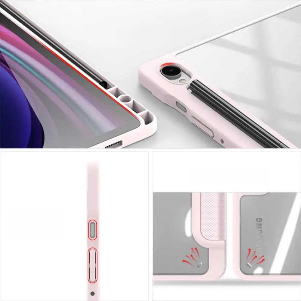 Housse folio Samsung Galaxy Tab S9 avec dos transparent & porte-stylet - Dux Ducis Toby Rose - Vue 4