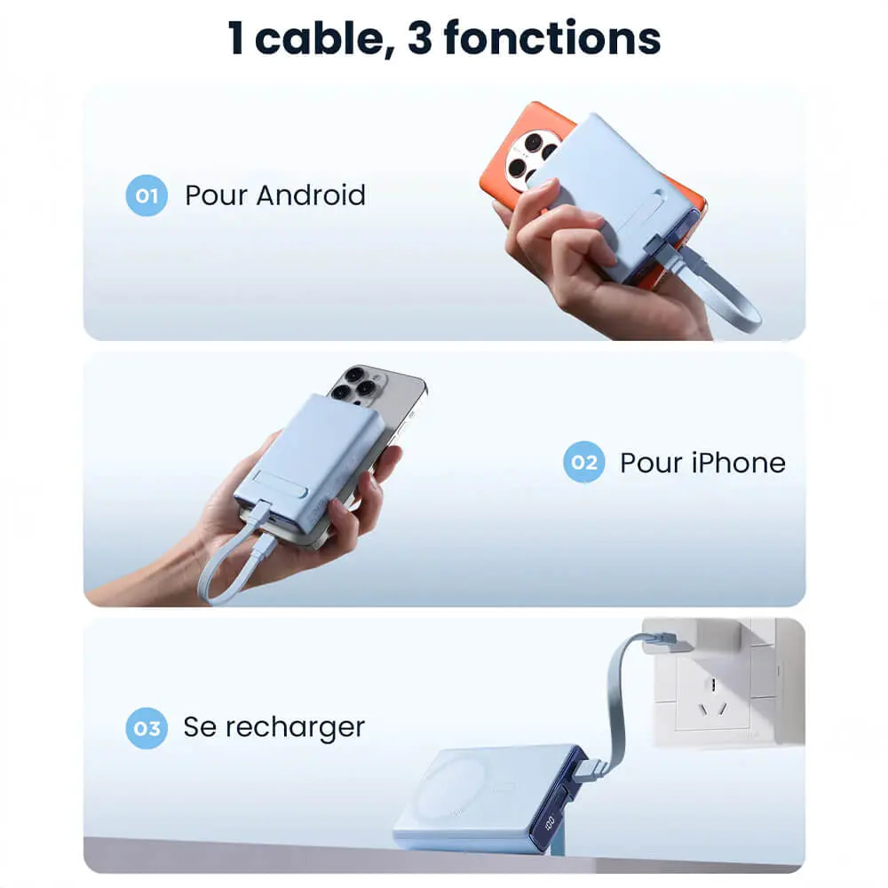 Batterie externe 10000mAh 20W avec charge sans fil 15W et écran digital - JOYROOM JR-PBM01 Blanc - Vue 2