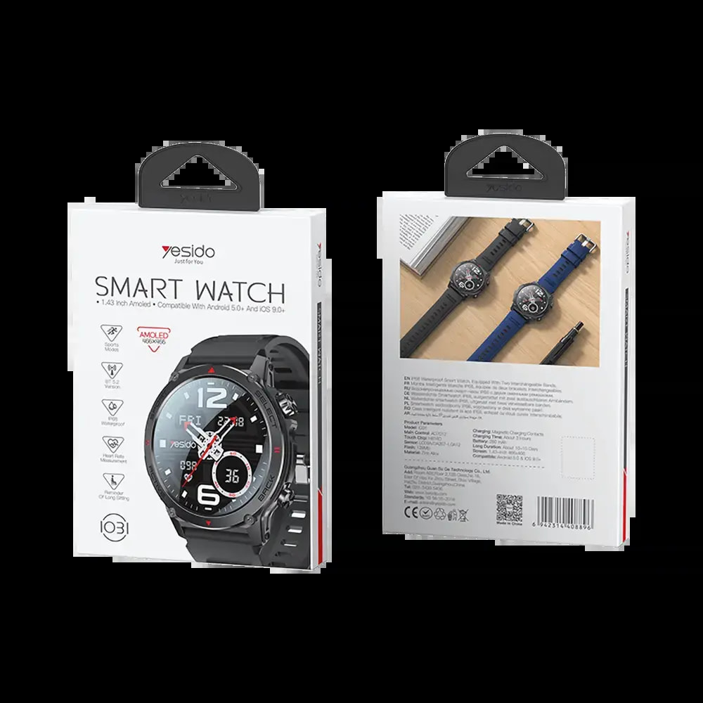 Montre connectée appels Bluetooth & suivi santé – Yesido IO31 Noir - Vue 2