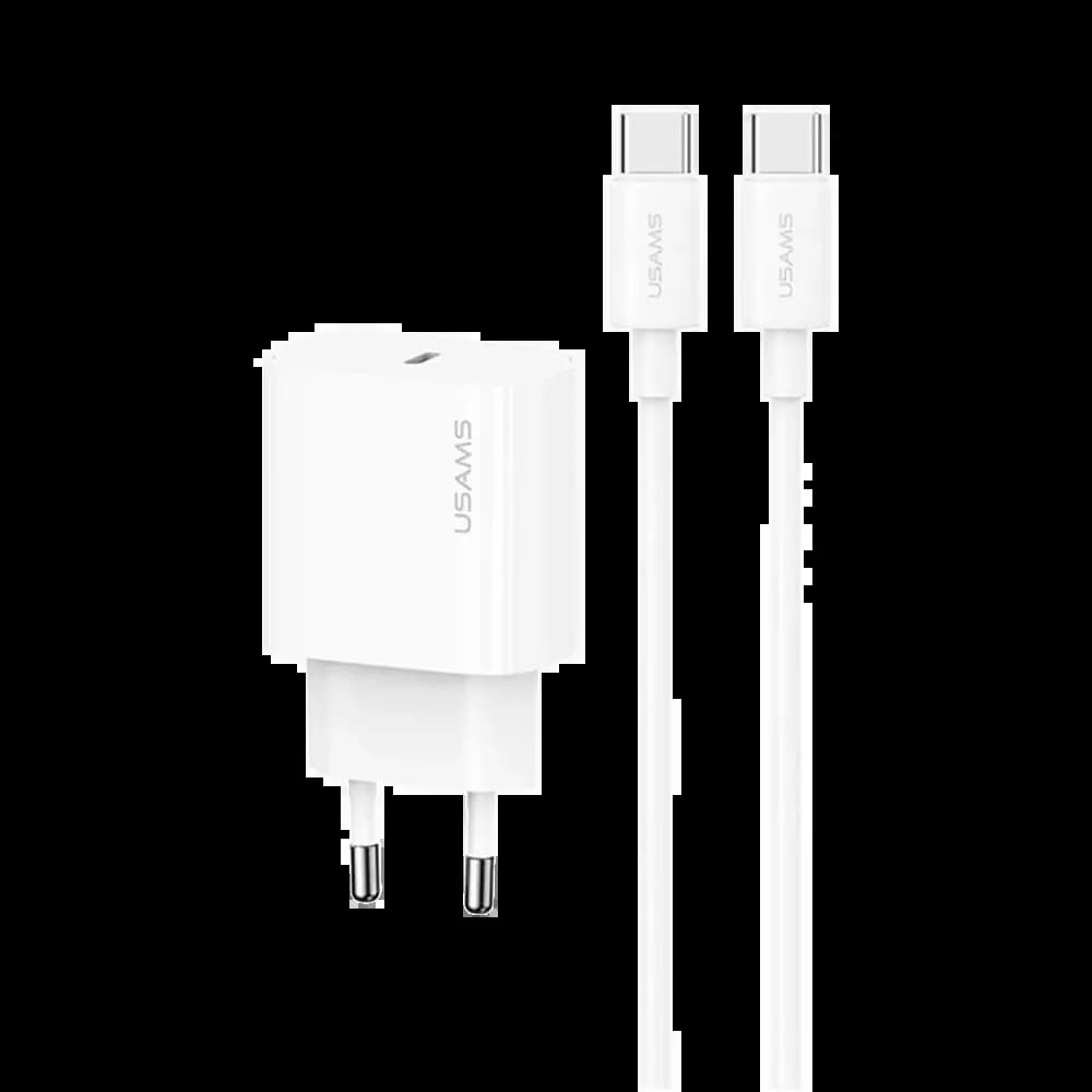 Chargeur secteur USB-C 20W avec câble USB-C – Usams Blanc