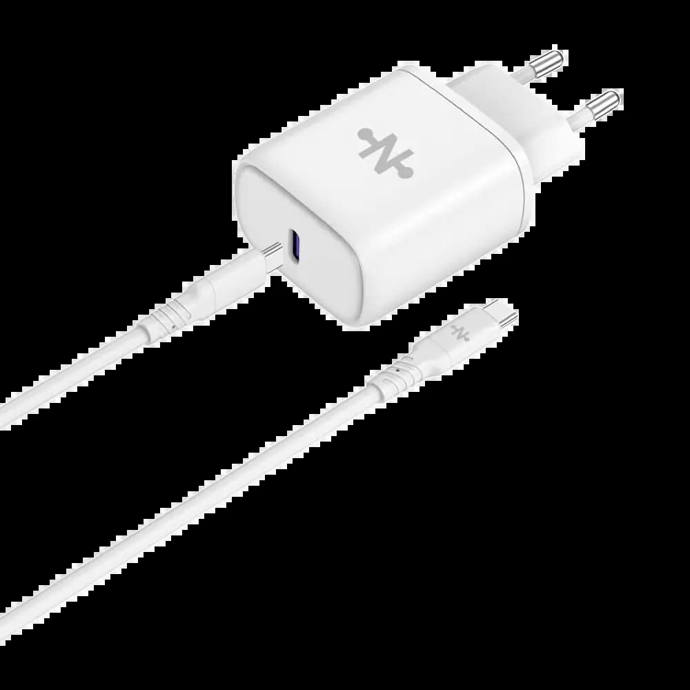 Chargeur secteur USB-C 25W avec câble USB-C – CONNECT Blanc